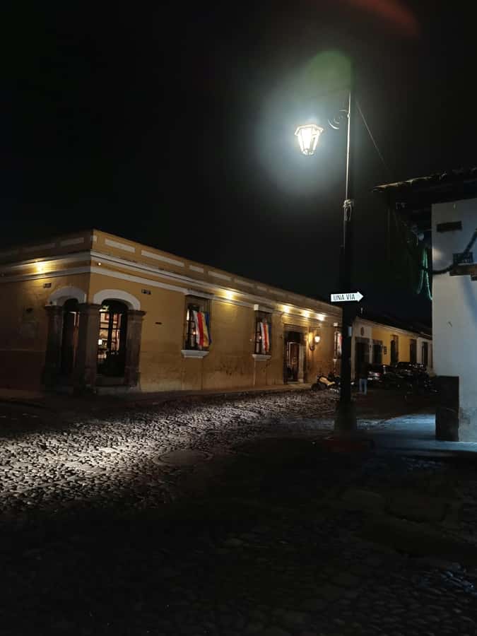 La Antigua Horror Stories Night Walking Tour - The start at Iglesia de la Merced, a yellow landmark with gravity